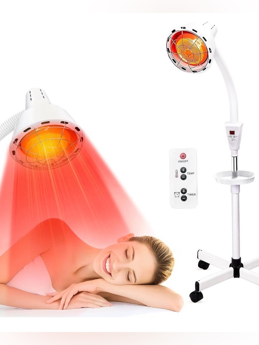 Red Infrared Therapy Lamp with Remote - Adjustable Floor Stand
